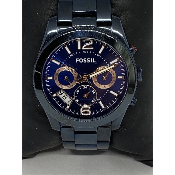 Fossil Perfect Boyfriend ES4093 Women Navy Blue Ba - Picture 2 of 12